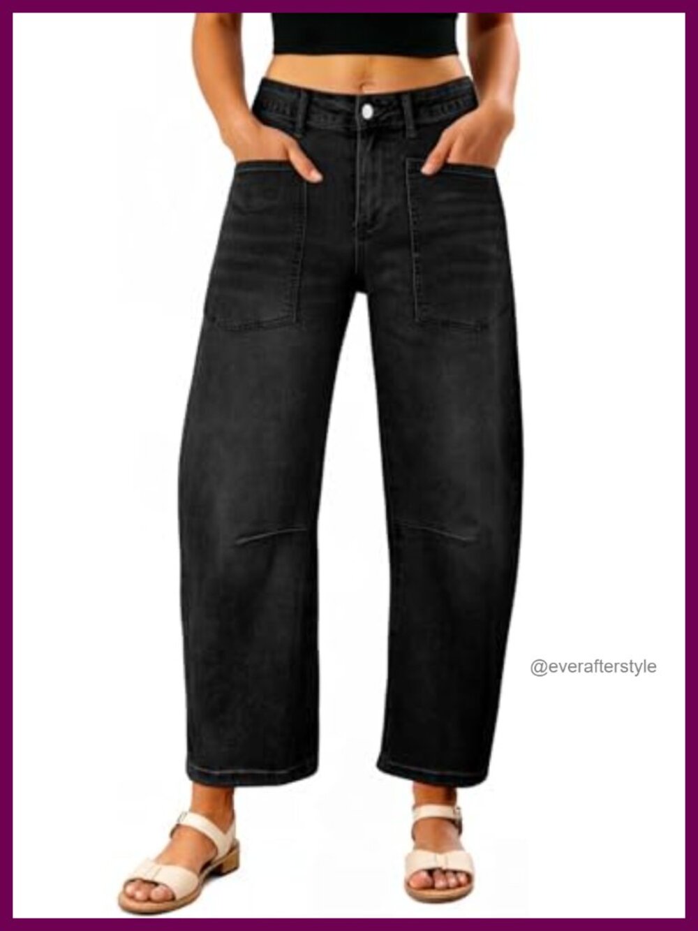 Women's Barrel Jeans Baggy Wide Leg Cropped High Rise Stretch Denim Pants